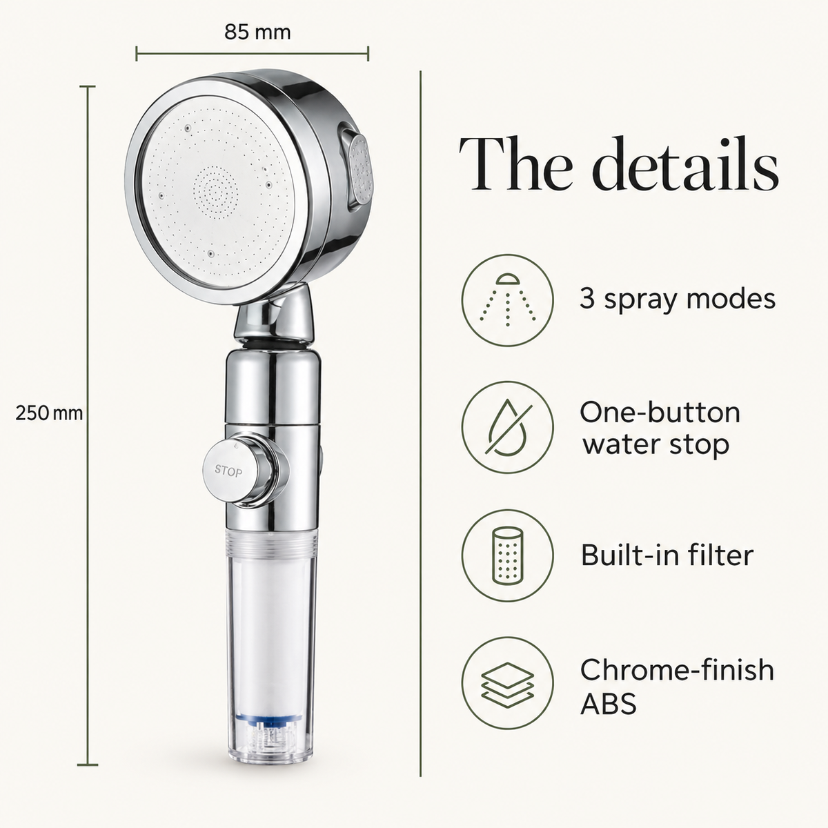 Filtered Handheld Shower Head with 3 Spray Modes